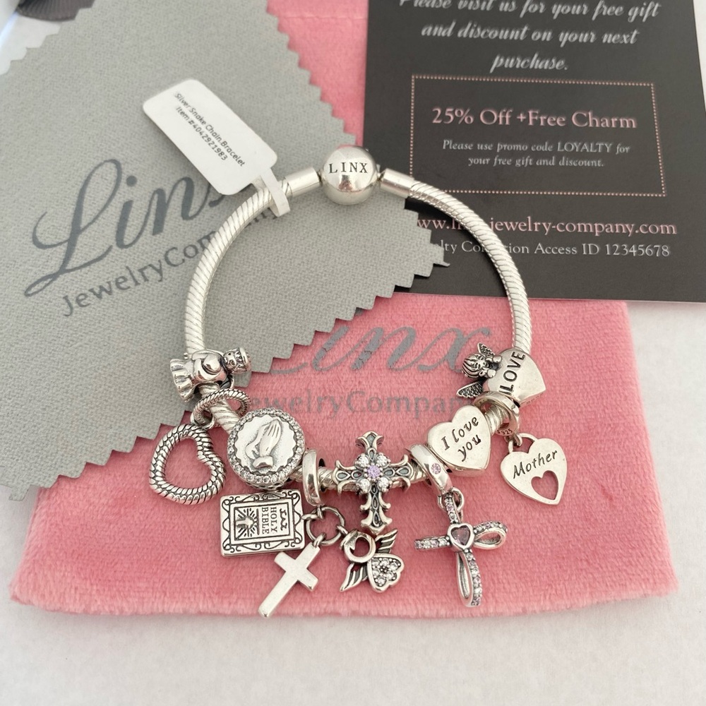 Linx Snake Chain Bracelet with Religious Mom Themed Charms